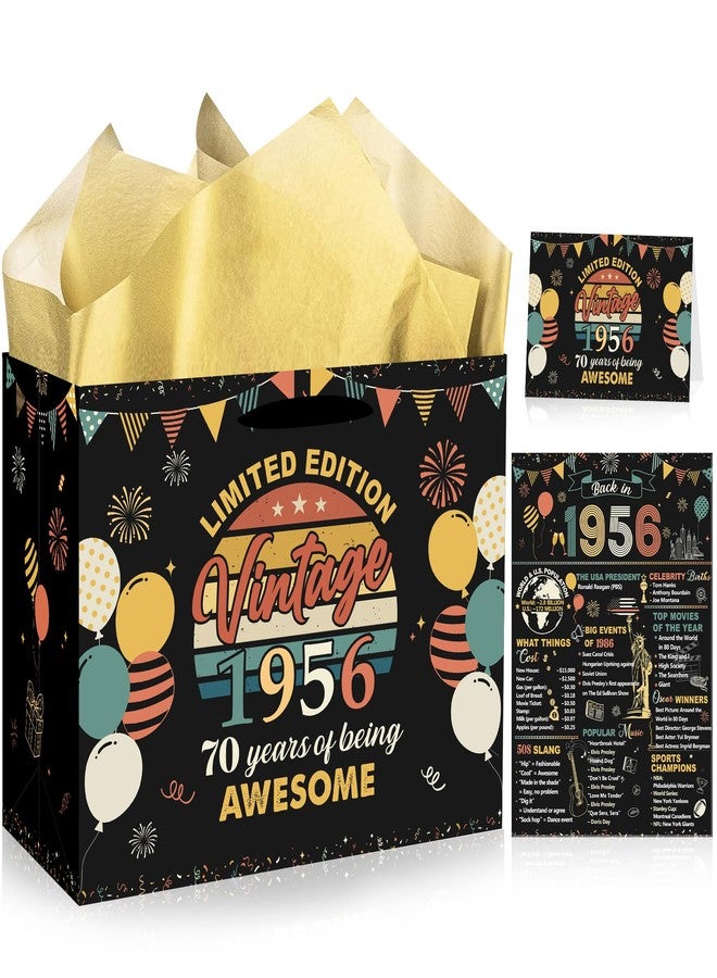 RUBOAOA 70th Birthday Gift Bag for Men Women, Vintage 70th Birthday Gifts Set with Greeting Card and Poster, Back in 1956 Gift Wrap Bag for 70 Year Old Decorations and Party Supplies - Image 1