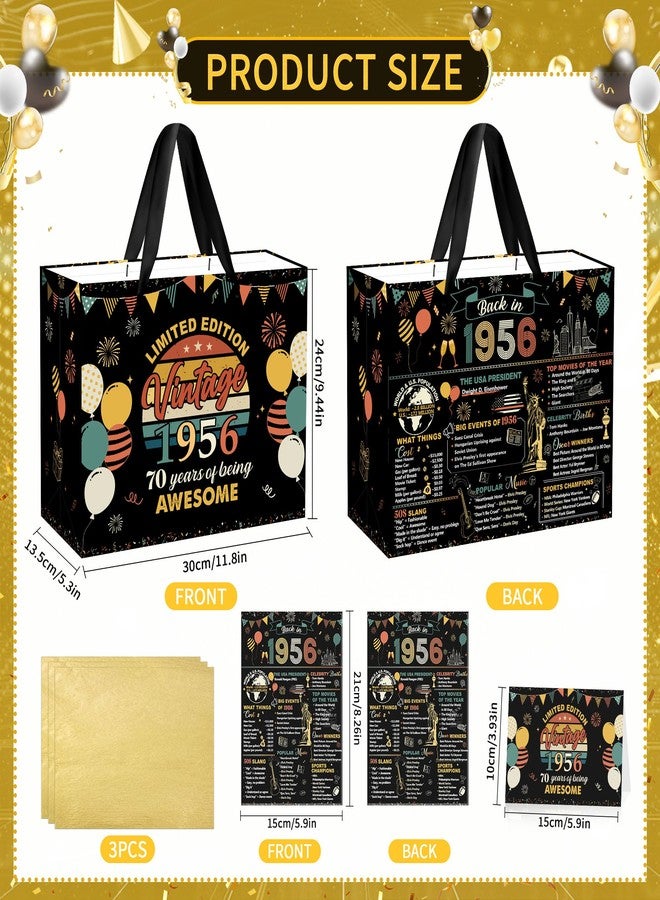 RUBOAOA 70th Birthday Gift Bag for Men Women, Vintage 70th Birthday Gifts Set with Greeting Card and Poster, Back in 1956 Gift Wrap Bag for 70 Year Old Decorations and Party Supplies - Image 3