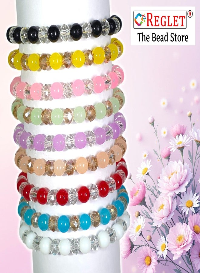 REGLET Pack of 9 Glass Bead Bracelet Set with Jelly & Diamond Cut Beads - Mullticolour - Stretchable Bracelets for Women, Girls Stylish - Adjustable - Image 5