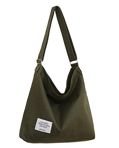 Covelin Women's Retro Large Size Canvas Shoulder Bag Hobo Crossbody Handbag Casual Tote Dark grey - Image 1