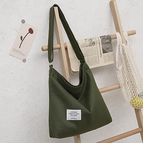 Covelin Women's Retro Large Size Canvas Shoulder Bag Hobo Crossbody Handbag Casual Tote Dark grey - Image 2