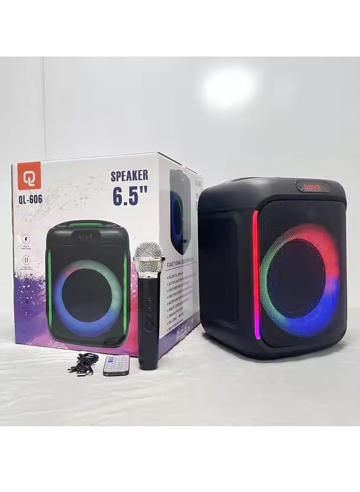 QLL QL-606 مكبر صوت محمول بلوتوث لاسلكي خارجي بحجم 6.5 بوصة مع ميكروفون وإضاءة LED ستيريو بيس ووفر لحفلات الكاريوكي ودي جي ومكبر صوت منزلي - Image 2