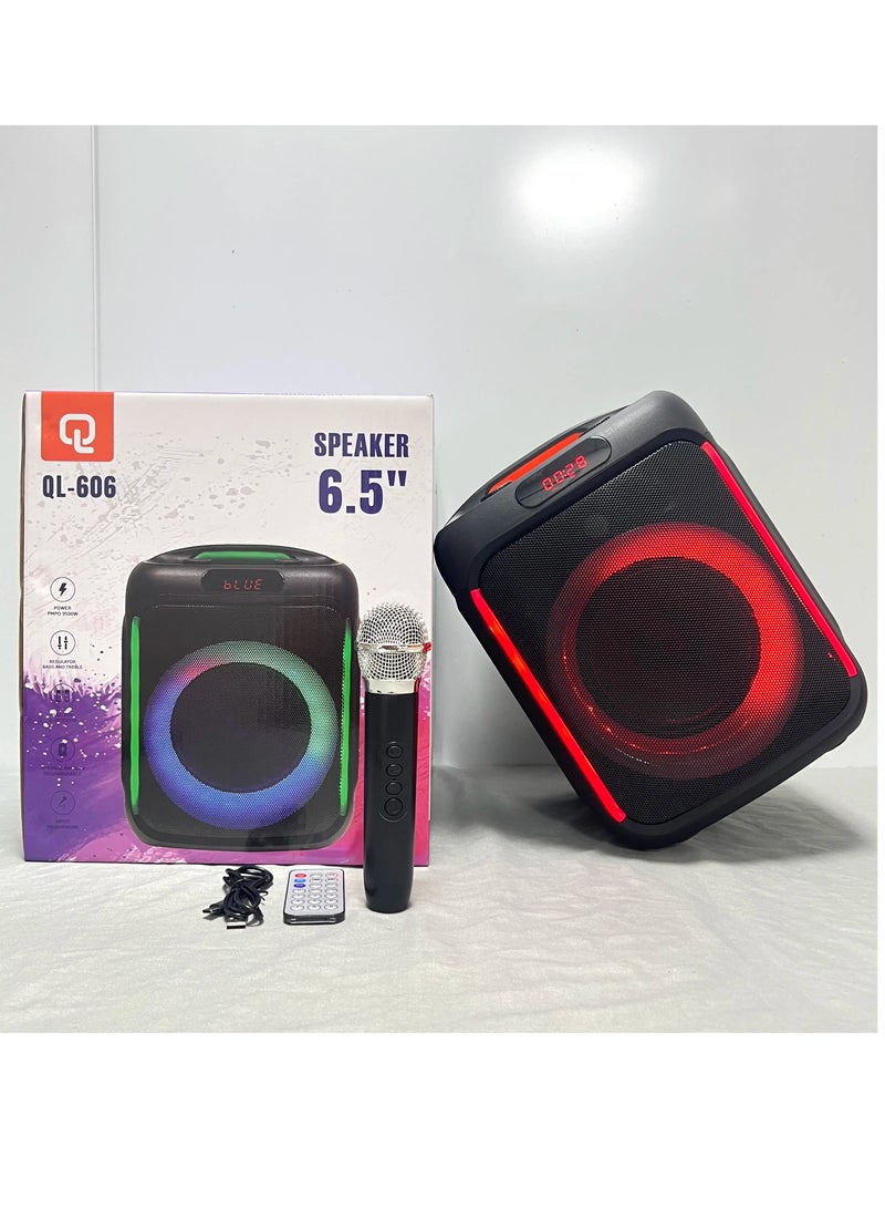 QLL QL-606 مكبر صوت محمول بلوتوث لاسلكي خارجي بحجم 6.5 بوصة مع ميكروفون وإضاءة LED ستيريو بيس ووفر لحفلات الكاريوكي ودي جي ومكبر صوت منزلي - Image 3
