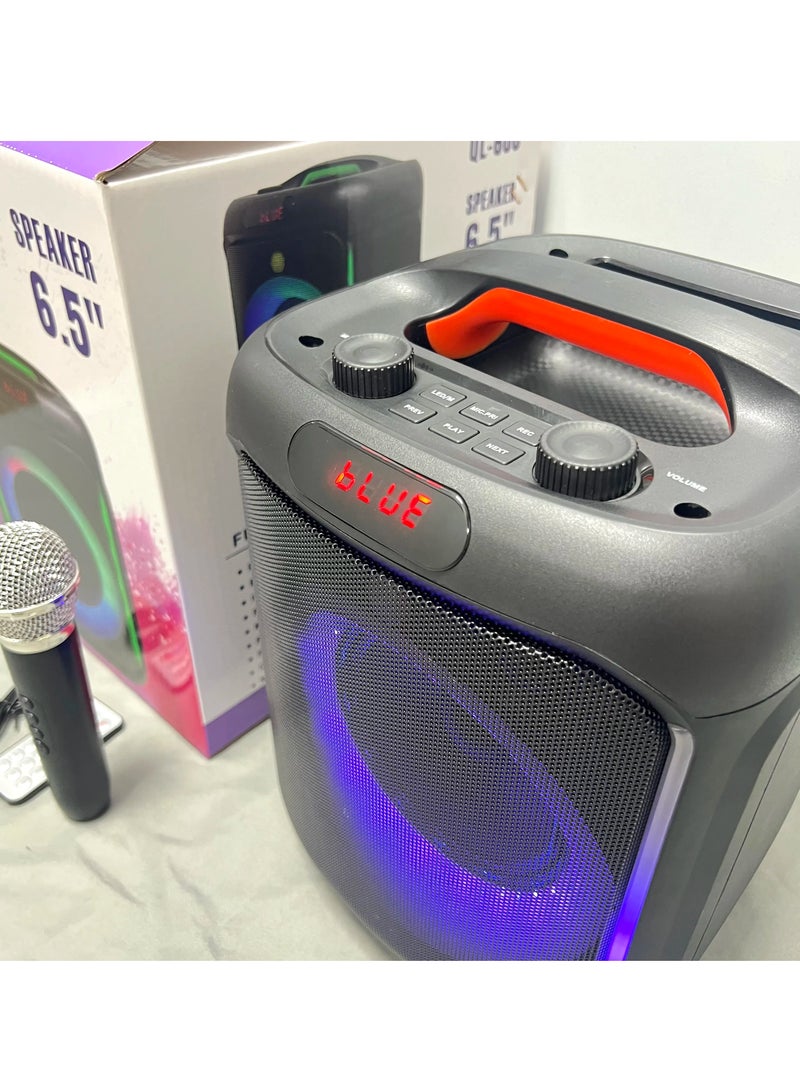QLL QL-606 مكبر صوت محمول بلوتوث لاسلكي خارجي بحجم 6.5 بوصة مع ميكروفون وإضاءة LED ستيريو بيس ووفر لحفلات الكاريوكي ودي جي ومكبر صوت منزلي - Image 4