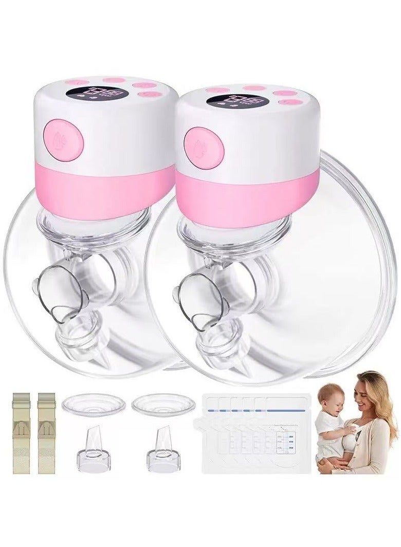 عبوة من 2 مضخة ثدي كهربائية قابلة للارتداء بدون استخدام اليدين مع 30 كيسًا لتخزين حليب الثدي - Image 1
