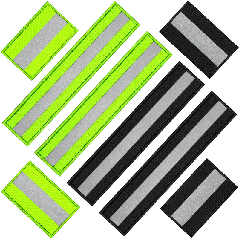 Juinte Juinte 8 Piece Reflective Safety Patch Set with Dual Sizes for Night Workers Firefighters Dog Tactical Undershirts Compatible with Sportswear rain Jackets Police Rescue GearGreen Black