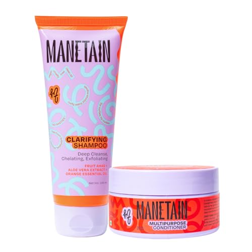 MANETAIN Squeaky Clean Clarifying Shampoo 100ml & Multipurpose Conditioner 100gm | Curl Enhancing, Frizz Control, Protein-Moisture Balance | Hard Water, Product Buildup & Scalp Reset | For All Hair Types | For Men & Women - Image 1