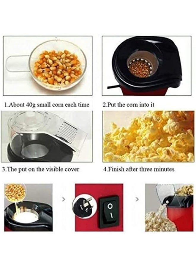 DUNISO Electric Popcorn Machine Maker Popper Hot Air Popcorn Machine With Measuring Spoon, Quick Popcorn,Can Quickly Make Healthy Food In 2-3 Minutes， Oil Free, Good For Watching Movies,Party, Holiday Gift (Red) - Image 5
