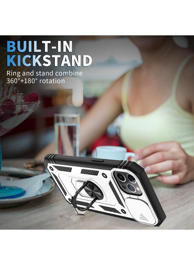 زبون جراب لهاتف iPhone 12 Pro Max بتصميم غطاء كاميرا منزلق مصنوع من مادة TPU + PC مع حامل دوار 360 درجة وفتحة بطاقة - Image 2