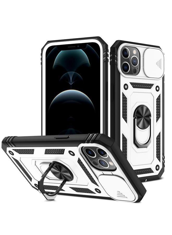 زبون جراب لهاتف iPhone 12 Pro Max بتصميم غطاء كاميرا منزلق مصنوع من مادة TPU + PC مع حامل دوار 360 درجة وفتحة بطاقة - Image 1