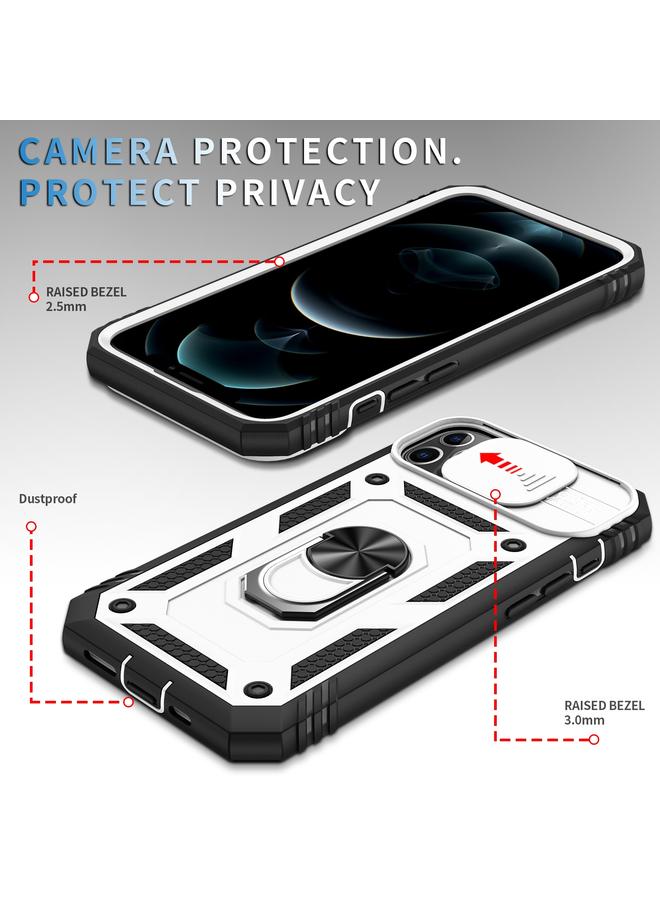 زبون جراب لهاتف iPhone 12 Pro Max بتصميم غطاء كاميرا منزلق مصنوع من مادة TPU + PC مع حامل دوار 360 درجة وفتحة بطاقة - Image 4