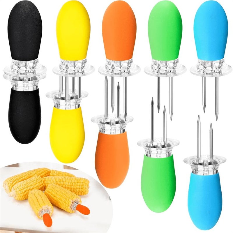 Yellow 5 Pack Stainless Steel Corn Holders Heat Resistant Silicone Handle Non Slip Non Stick Grip Food Grade Easy Clean Kitchen Utensil - Image 1