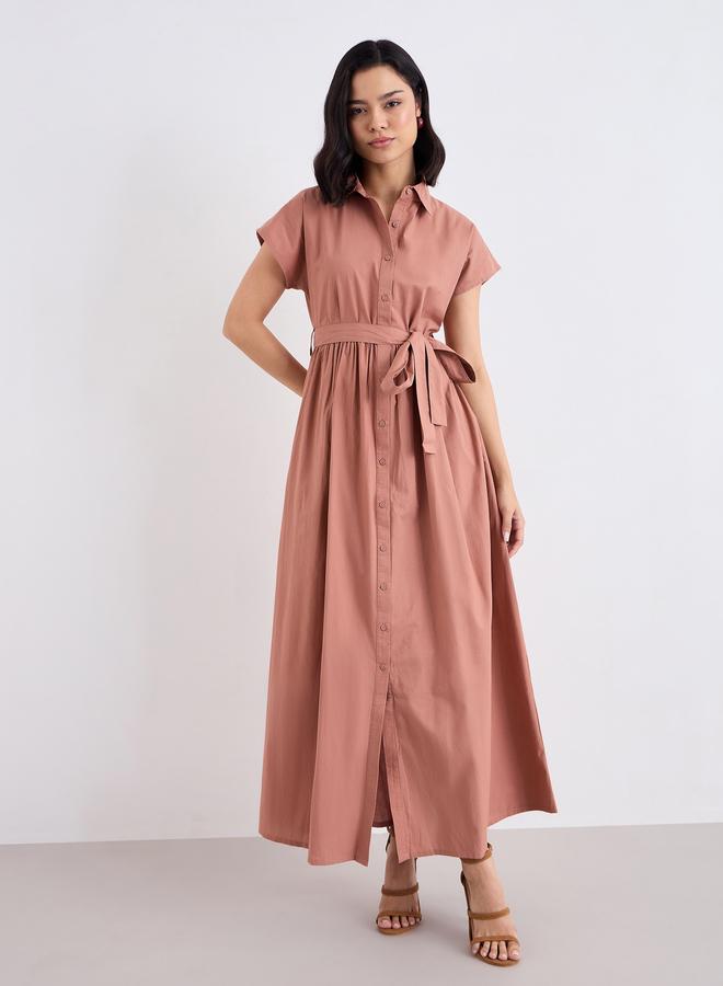 ستايلي فستان طويل بحزام خصر - Image 2