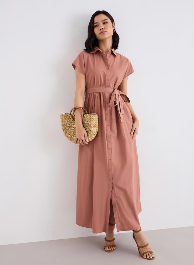 ستايلي فستان طويل بحزام خصر - Image 1