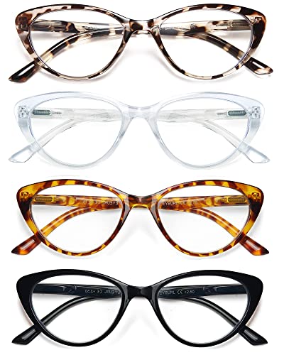 EYEURL 4-Pack Reading Glasses for Women-Cat Eye Blue Light Blocking Fashion Reader mit Spring Hinge,Anti-Glare Cat Eye Reading Glasses for Women,2.0 - Image 1