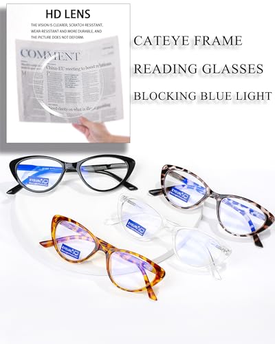 EYEURL 4-Pack Reading Glasses for Women-Cat Eye Blue Light Blocking Fashion Reader mit Spring Hinge,Anti-Glare Cat Eye Reading Glasses for Women,2.0 - Image 3