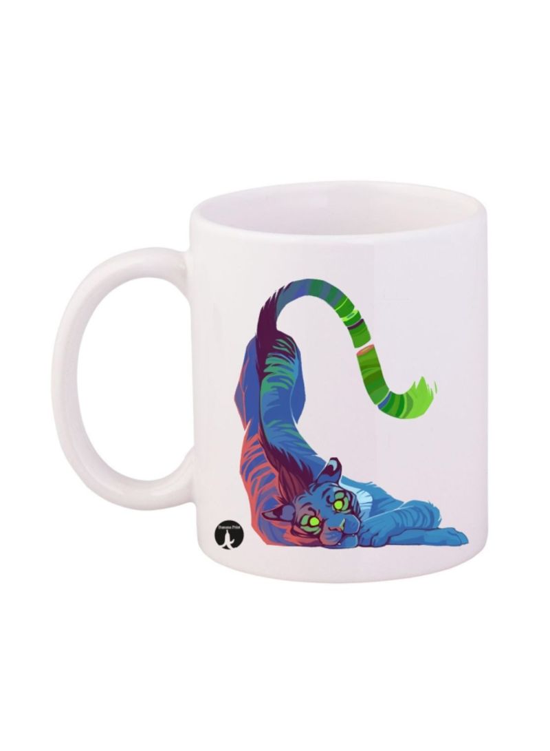 Tiger Printed Mug White/Blue/Green 12ounce