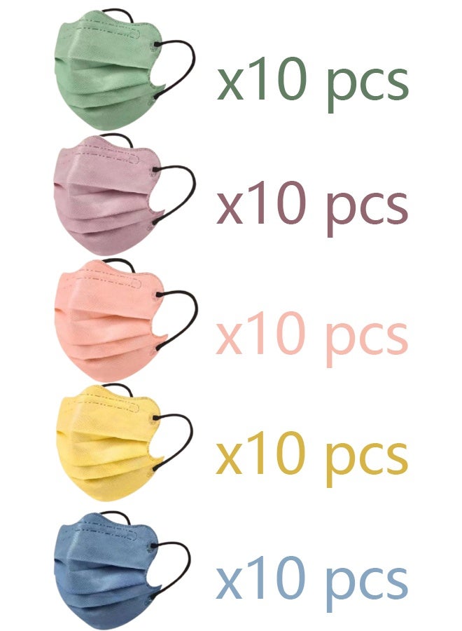 50 Pcs Disposable Butterfly - Shaped Face Masks, Morandi Colors Flat Earloop Masks with 3 - Layer Protection, Skin - Friendly Breathable Face Masks for Daily Use - Image 1
