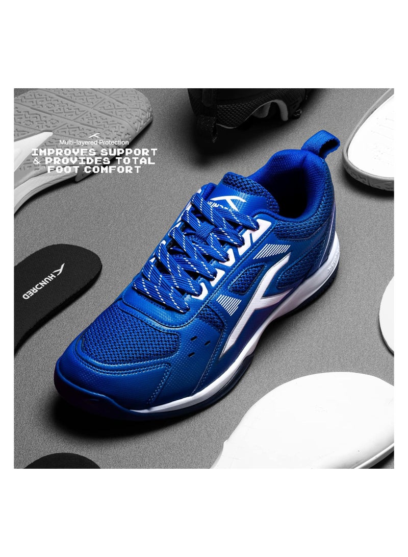 HUNDRED Raze Non-Marking Professional Badminton Shoes for Men (Blue/White, Size: UK 5/US 6/EU 39) | Material Upper: Polyester, Sole: Rubber | Suitable for Indoor Tennis/Squash/Table Tennis/Basketball & Padel - Image 2