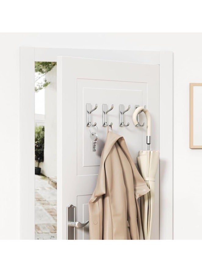 عربست خطافات حائط ذاتية اللصق للتعليق: خطافات فضية عصرية تحمل وزن 13 رطلاً، شماعة حائط وباب لاصقة للمعاطف ومنشفة الاستحمام والحقائب وحقائب الظهر وأدوات الحمام والمطبخ، مصنوعة من الفولاذ المقاوم للصدأ والمعدن، عبوة من 4 قطع - Image 2