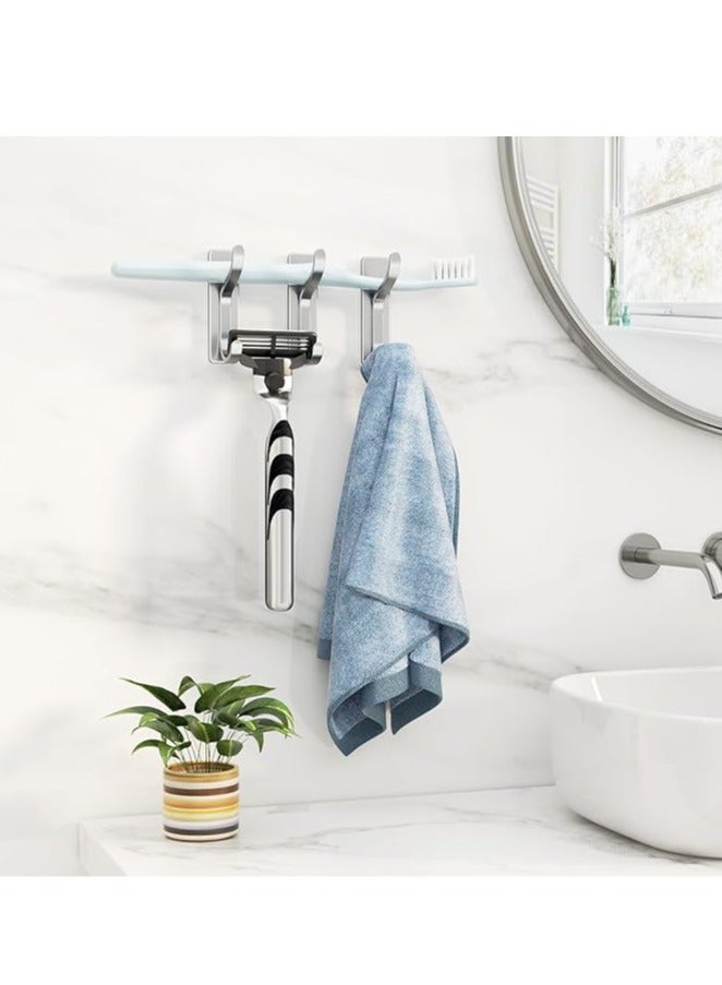 عربست خطافات حائط ذاتية اللصق للتعليق: خطافات فضية عصرية تحمل وزن 13 رطلاً، شماعة حائط وباب لاصقة للمعاطف ومنشفة الاستحمام والحقائب وحقائب الظهر وأدوات الحمام والمطبخ، مصنوعة من الفولاذ المقاوم للصدأ والمعدن، عبوة من 4 قطع - Image 3