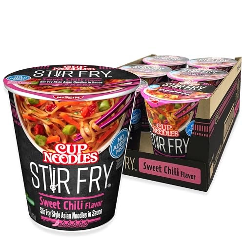 Nissin Cup Noodles Stir Fry Noodles in Sauce, Sweet Chili, 2.89 Ounce (Pack of 6) - Image 1