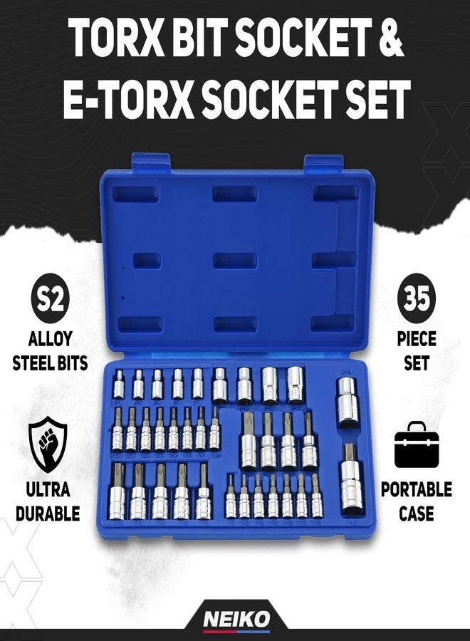 Neiko 10070A Torx Bit Socket and E-Torx Star Socket Set | 35-Piece Set, S2 and Cr-V Steel, 1/4”, 3/8” and 1/2-Inch Drive - Image 2
