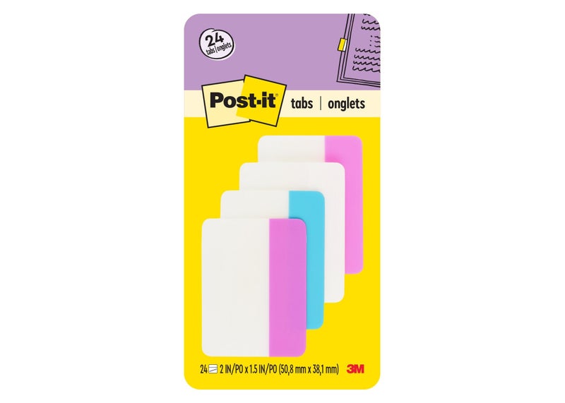 Post It Post-it Tabs, 2 in, Solid, Assorted Colors, 6 Tabs/Color, 4 Colors, 24 Tabs/Pack (686-PWAV) - Image 1