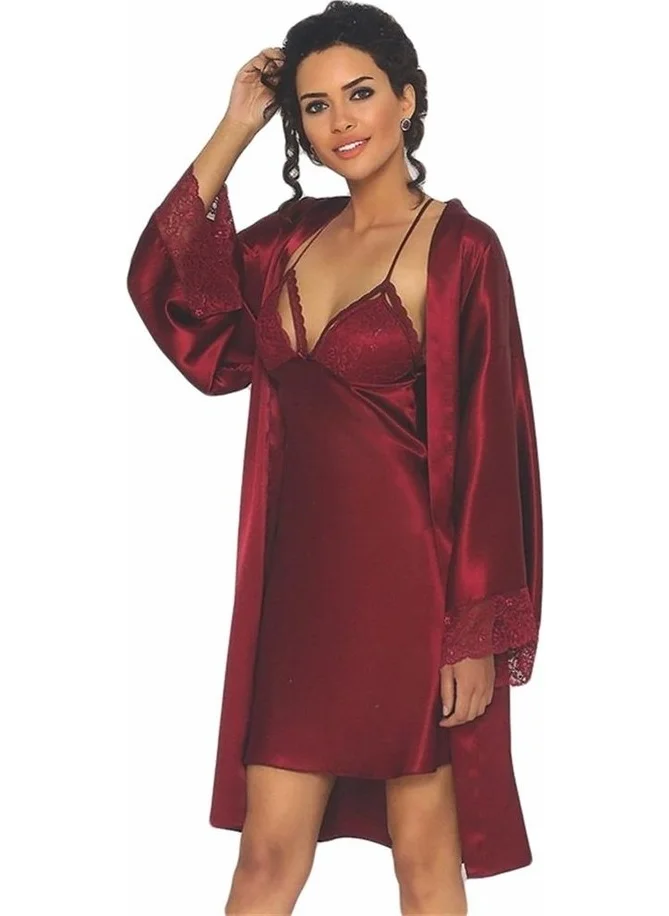 pierre cardin 4250 Nightgown Dressing Suit - Claret Red