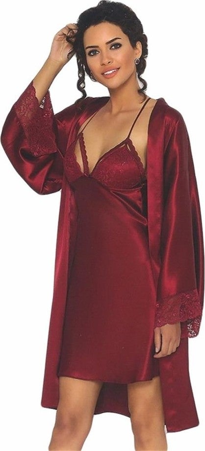 pierre cardin 4250 Nightgown Dressing Suit - Claret Red 