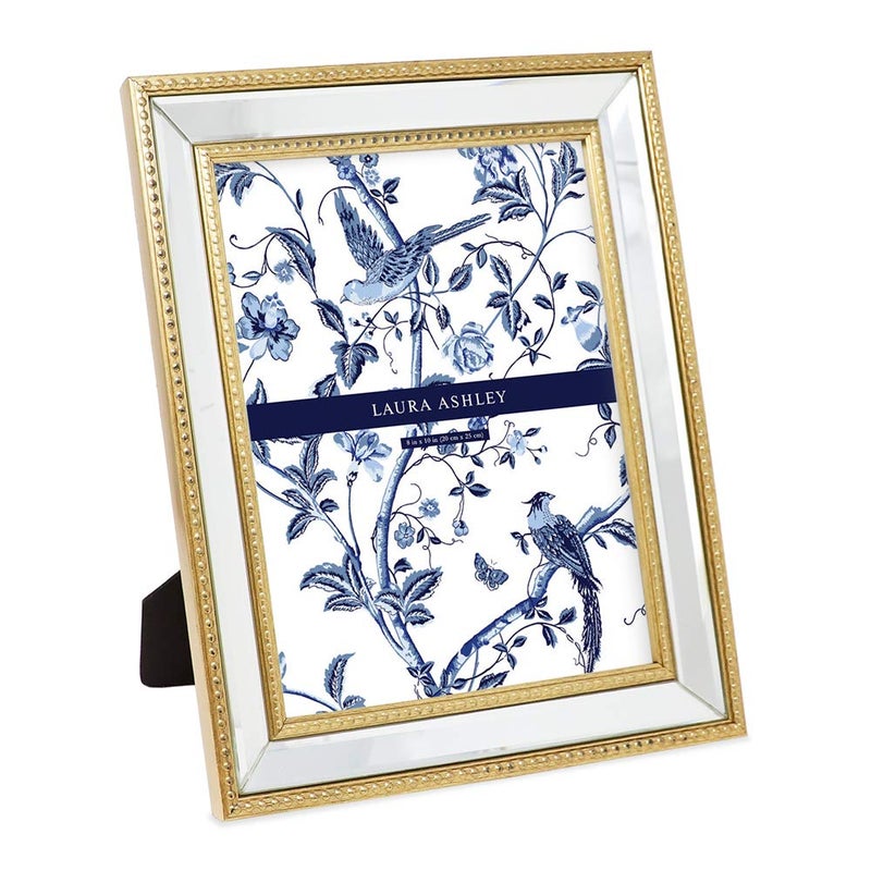 Laura Ashley 8x10 Gold Mirror Bead Picture Frame Classic Mirrored Frame with Beaded Border WallMountable Made for Tabletop Display Photo Gallery and Wall Art 8x10 Gold