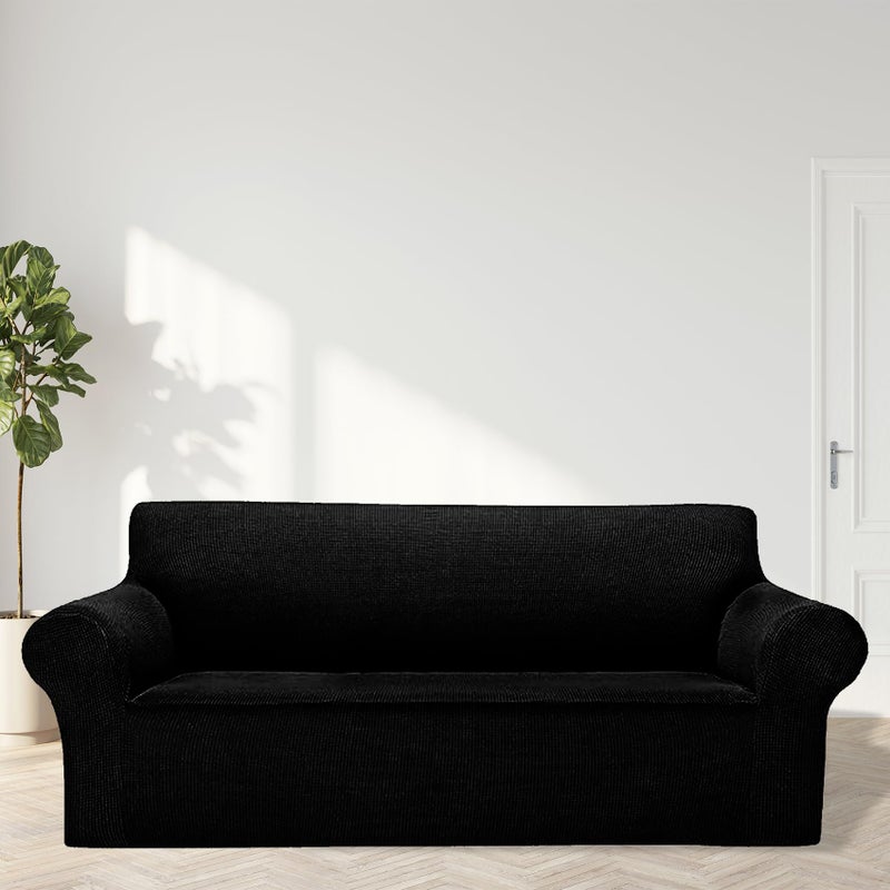 Cupuamon 2024 Newest Stretch Oversized Sofa Slipcovers Couch Sofa Cover for 4 Seater Furniture Protector Covers with Elastic Bottom Jacquard Fabric Small Checks for Pets  Kids - Black - Image 3