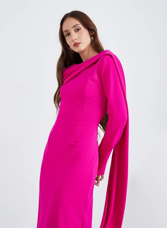 Take Two Women Purple Long Sleeve Cape Detail Midi Dress