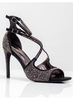 LAMARAPARIS Ekani studded asym bands 10cm heel sandal black 