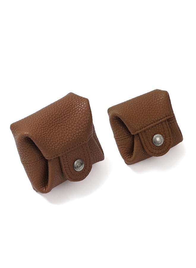 Cockatoo - Genuine Leather Coin Pouch Change Holder Mini Snap Pocket Wallet for Men Women (Set of L&S, Brown) - Image 1