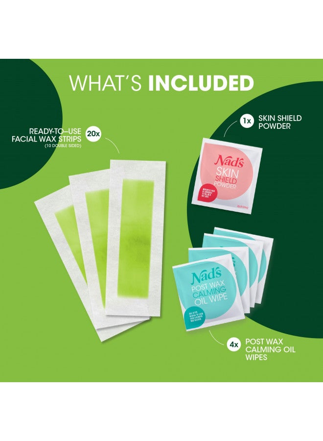 Nad's Facial Wax Strips - Hypoallergenic All Skin Types - Facial Hair Removal For Women - At Home Waxing Kit with 20 Face Wax Strips + 4 Calming Oil Wipes + Skin Protection Powder - Image 2