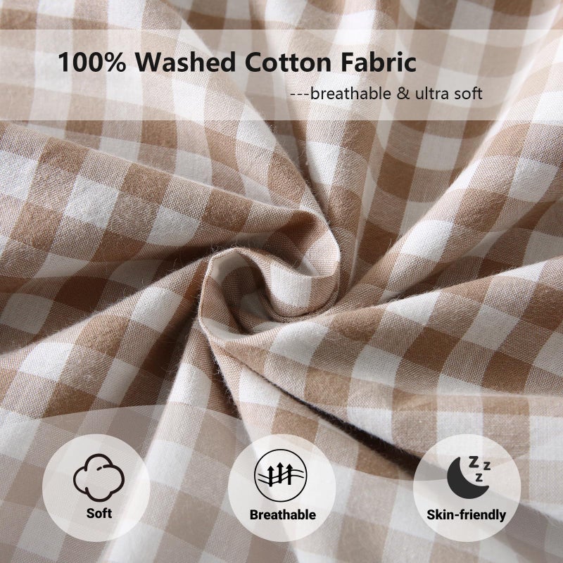 Aryeleay 2 Pack Taupe White Plaid Ruffle Throw Pillow Covers, 100% Cotton Gingham Checkered Farmhouse Decorative Pillow Shams for Bed/Sofa-20 x20 - Image 5