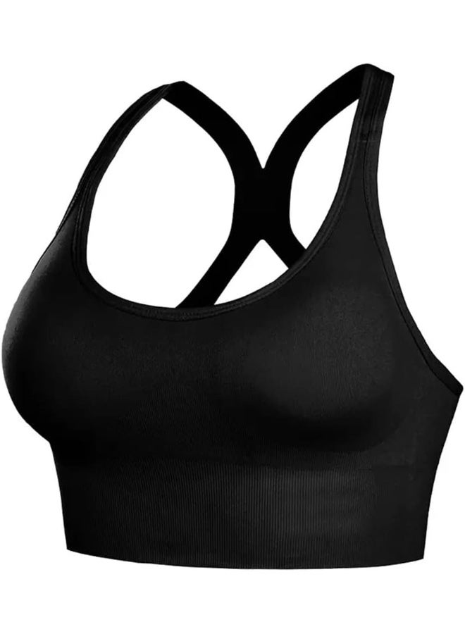 Rubik Sports Bra for Women, Removable Padded Seamless Criss-Cross Back Adjustable Band Wireless Shockproof Quick Dry High Impact Support Bra for Yoga Gym Workout Fitness (X-Large, Black) - Image 1