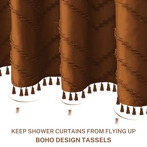 Siiluminisoy Boho Shower Curtain with Tassel Woven Fabric Pumpkin Orange Shower Curtain 72 x 72 Modern Farmhouse Textured Tufted Chevron Striped Minimalist Bathroom Shower Curtain - Image 3