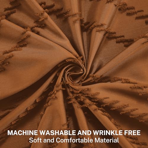 Siiluminisoy Boho Shower Curtain with Tassel Woven Fabric Pumpkin Orange Shower Curtain 72 x 72 Modern Farmhouse Textured Tufted Chevron Striped Minimalist Bathroom Shower Curtain - Image 2