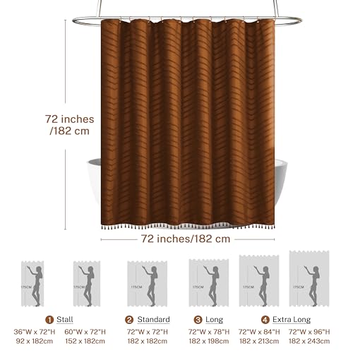 Siiluminisoy Boho Shower Curtain with Tassel Woven Fabric Pumpkin Orange Shower Curtain 72 x 72 Modern Farmhouse Textured Tufted Chevron Striped Minimalist Bathroom Shower Curtain - Image 5