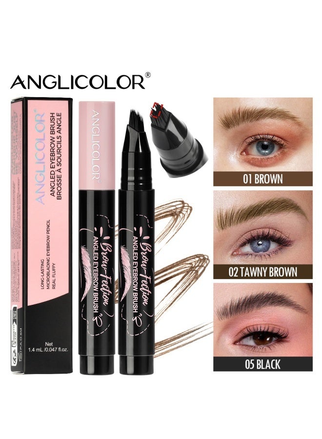 انجلي كولور قلم حواجب أنجليكولور النسائي، قلم حواجب دقيق النحت، قلم حواجب بزاوية مربعة، سهل الاستخدام، مقاوم للماء والتلطخ، شكل حواجب طبيعي وواقعي، يحدد كل شعرة على حدة (#05 أسود) - Image 2