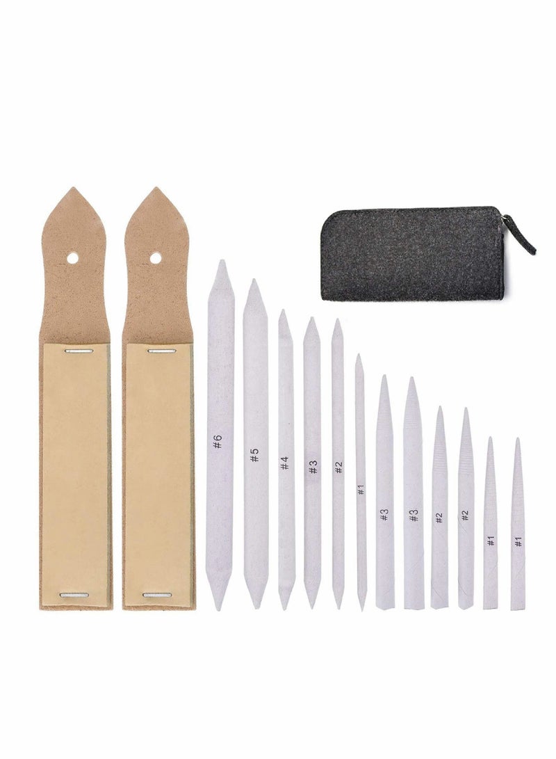 Excefore 12 Pieces Assorted Sized Blending Stumps and Tortillions for Drawing and Sketching with 2 Pieces White Eraser a Felt Bag for Sketch Drawing - Image 1