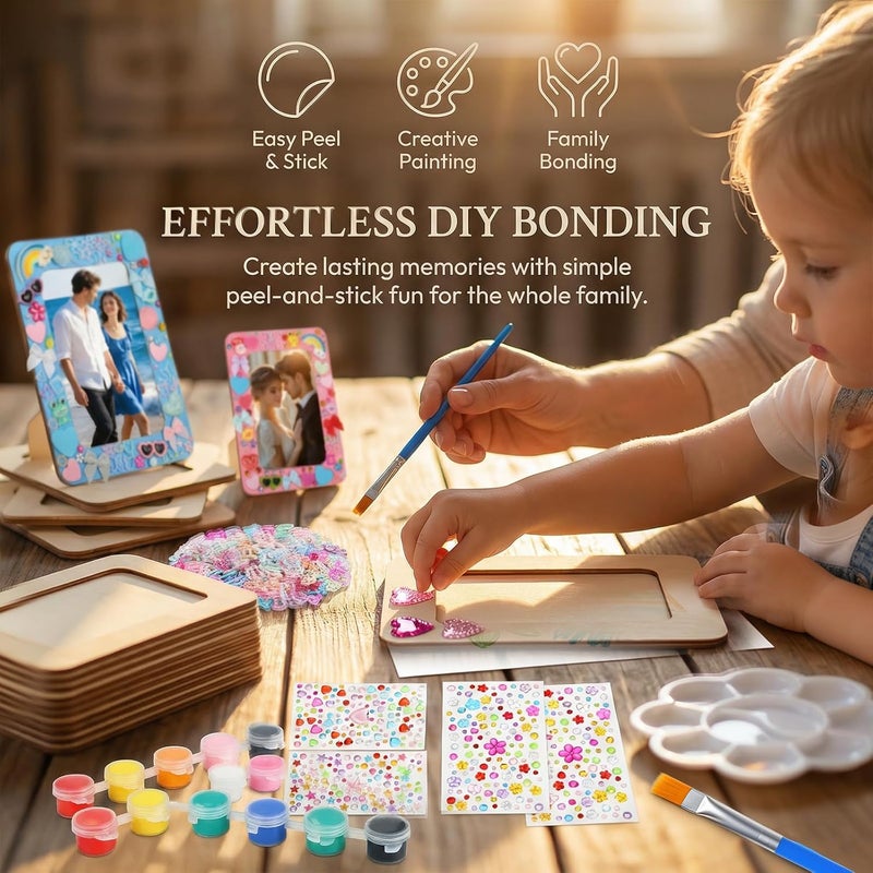 JMUQ Picture Frame Painting Craft Kit,24 Pack Unfinished Wooden Picture Frames 4 x 6 Inch with Pearl Resin Diamond and Foam Stickers for DIY Paint and Decorate Craft Birthday Wedding Gifts - Image 4