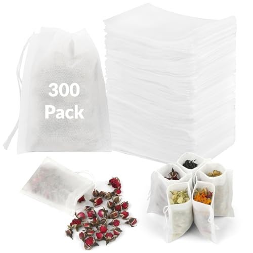 Mkobon 300 Pcs Disposable Tea Bags for Loose Leaf Tea, Unbleached Food-grade Tea Filter Sachets with Drawstring, Empty Tea Infuser Bag for Coffee, Herbs, Spices (3.54" x 2.75") - Image 1