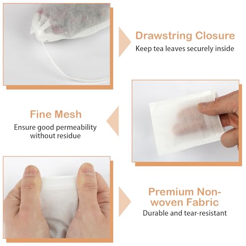 Mkobon 300 Pcs Disposable Tea Bags for Loose Leaf Tea, Unbleached Food-grade Tea Filter Sachets with Drawstring, Empty Tea Infuser Bag for Coffee, Herbs, Spices (3.54" x 2.75") - Image 3