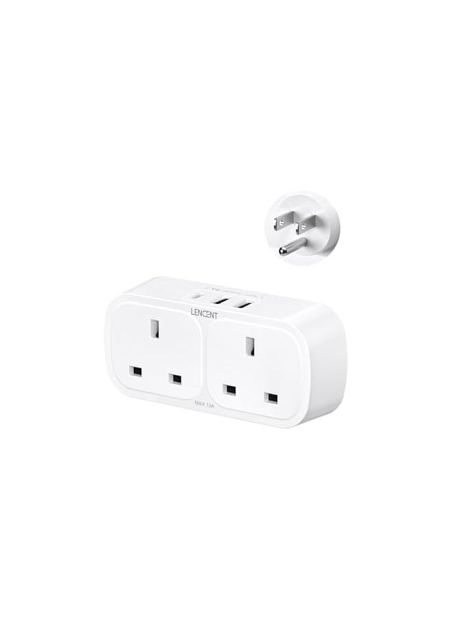 Lencent LENCENT UK to US USA Plug Adaptor with 1 Type C and 2 USB Ports, 2 Way Grounded America Travel Adapter for the United States, Mexico, Canada, Thailand, the Philippines and More (Type B)  - Image 2