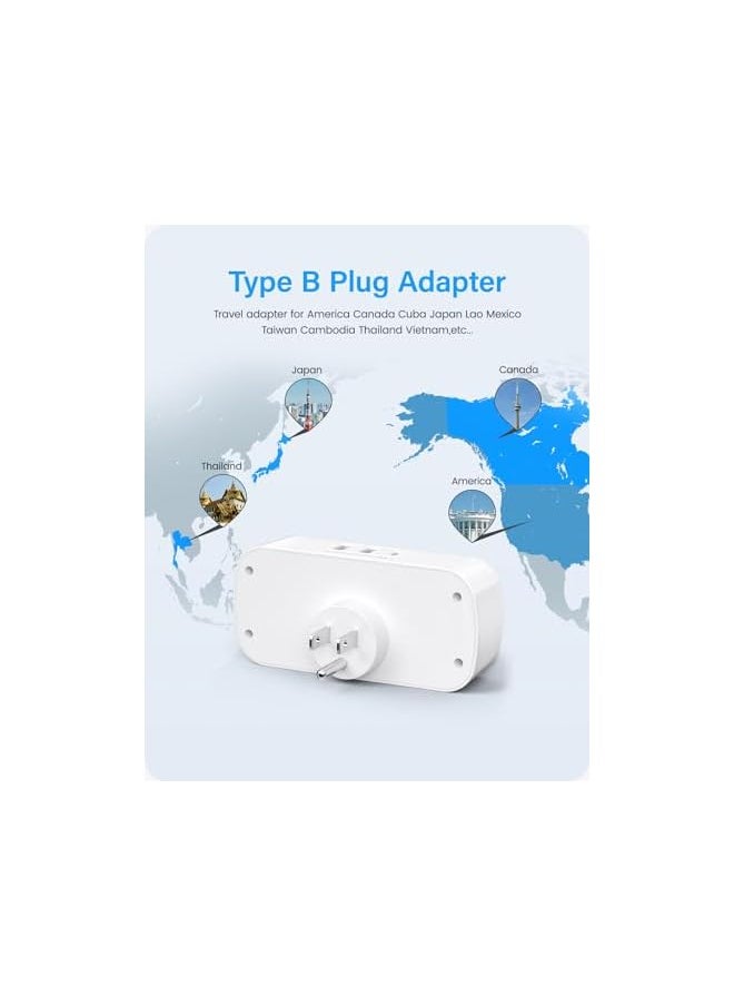 Lencent LENCENT UK to US USA Plug Adaptor with 1 Type C and 2 USB Ports, 2 Way Grounded America Travel Adapter for the United States, Mexico, Canada, Thailand, the Philippines and More (Type B)  - Image 3