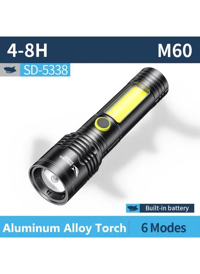 Black Smiling Shark Rechargeable Flashlight High Lumens Zoomable LED Torch 6 Modes - Image 1