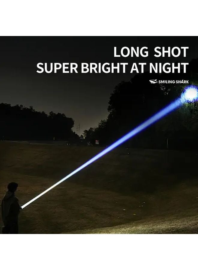 Black Smiling Shark Rechargeable Flashlight High Lumens Zoomable LED Torch 6 Modes - Image 4